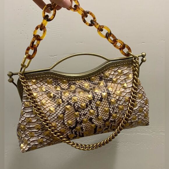 Handsewn Genuine Embossed Leather, Double Kisslock & Top Handle Bag, Crossbody - Picture 11 of 16